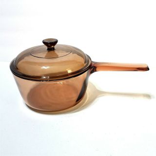 Vision Corning Ware Amber Glass Cookware 1.  5 L Saucepan Pot W/ Pyrex Lid V1.  5c