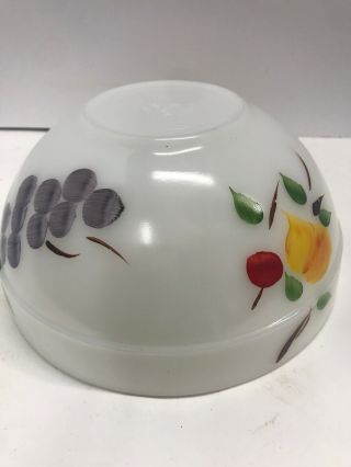 Anchor Hocking Milk Glass Fire King Hand Painted Fruit White Bowl Gay Fad 8.  75”