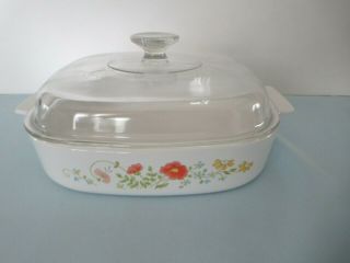 Vintage A - 10 - B Corning Ware “wild Flower” Casserole Dish With Pyrex Lid 10x10x2