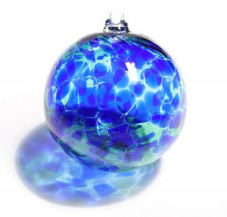 Friendship Ball Hand Blown Art Glass Blue/green Ornament Witchball
