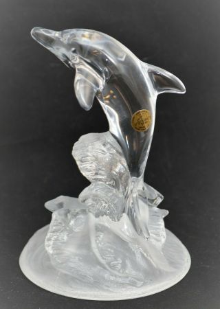CRYSTAL D ' ARQUES FRANCE DOLPHIN FIGURINE CLEAR FROSTED NIB 2