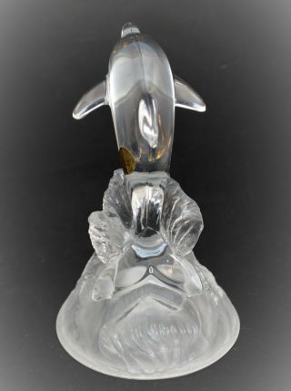 CRYSTAL D ' ARQUES FRANCE DOLPHIN FIGURINE CLEAR FROSTED NIB 3