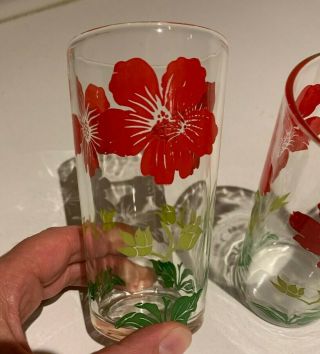 Vintage Set 3 Poppy Flower Floral Drinking Juice Glasses Mid Century Modern 3