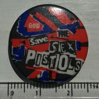 Vtg Punk The Sex Pistols 25mm Pin Badge Band God Save The Queen Johnny Rotten