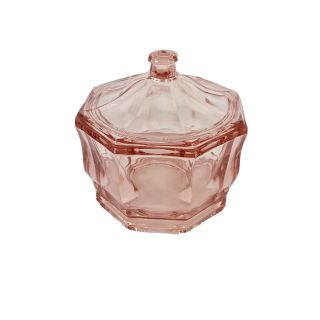 Vintage Pink Depression Indiana Glass Octagon Candy Nut Dish With Lid