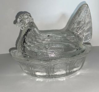 Fenton Glass Hen On Scallop Rim Nest Chicken - Clear Crystal