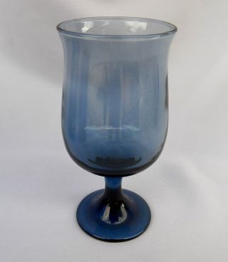 Set Of 4 Vtg Libbey Dusky Blue Tulip Glass Water Goblets 6 1/2 "