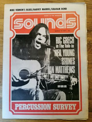 Sounds Music Newspaper March 13th 1971 Neil Young Cover