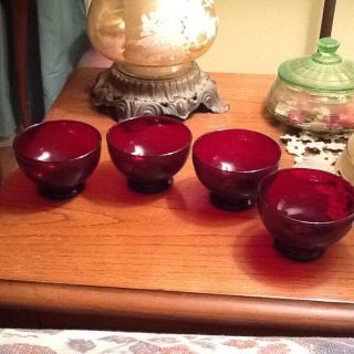 4 Baltic Royal Ruby Red Anchor Hocking Low Sherbet Custard Dishes