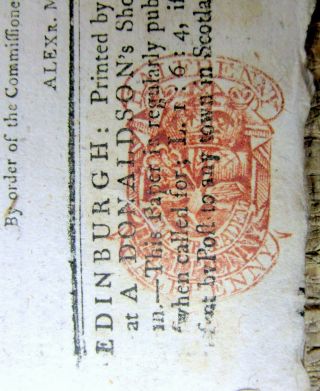 1779 British Newspaper Edinburgh Scotland W Red Tax Stamp From Revolutionary War