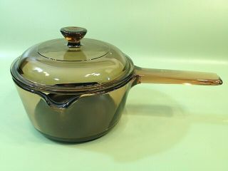 Vision Ware By Corning Amber Brown 1 Liter Nonstick Sauce Pan With Spout & Lid