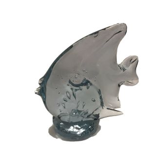 Blown Art Glass Sea - Life Tropical Fish Paperweight In Clear Pale Blue Sz 3”