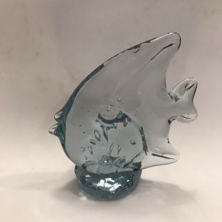 Blown Art Glass Sea - life Tropical Fish Paperweight in Clear Pale Blue Sz 3” 2