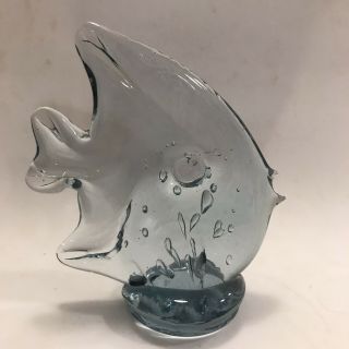 Blown Art Glass Sea - life Tropical Fish Paperweight in Clear Pale Blue Sz 3” 3