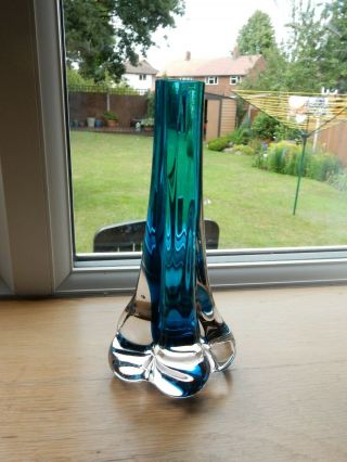 Whitefriars Glass Elephant Foot Vase Pattern 9728 In Kingfisher Blue Colour