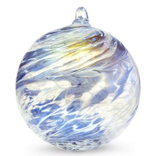 Friendship Ball Handcrafted Blown Art Glass Steel Blue/white Ornament Witchball