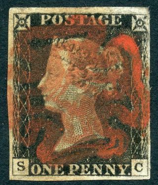 Great Britain 1840 1d Black Sc Plate 2 With Red Maltese Cross Cancel