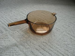 Vintage Corning Vision Ware Amber Glass 2.  5 L Sauce Pan No Lid Made In France