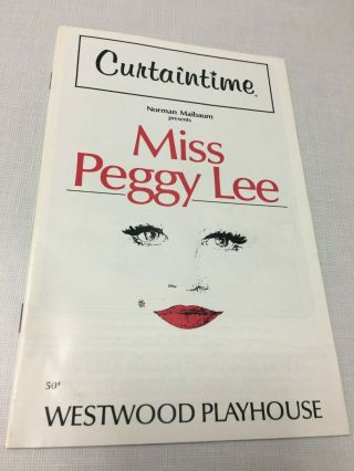 Authentic Program For Concerts By Miss Peggy Lee At Westwood Playhouse Dec 1984