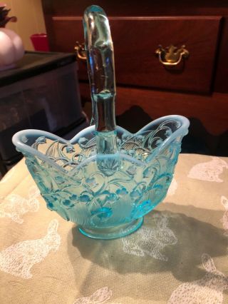 Vintage Fenton Blue Opalescent Art Glass Basket " Lily Of The Valley "