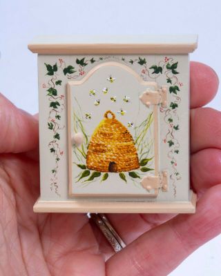 Dollhouse Miniatures Karen Markland 1996 Hand Painted Upper Cabinet W/ Bee Hive