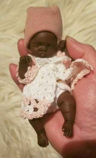 Ooak Polymer Clay,  Hand Sculpted Ethnic Baby Girl Art Doll,  4.  5  Approx.