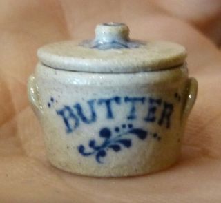 Igma Artisan Jane Graber Miniature Stoneware Lidded Butter Crock: 1:12 Scale