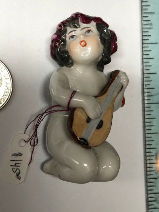 2.  5” Antique German Porcelain Half 1/2 Doll Full Bodycherub Baby Mandolin Singin
