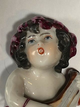 2.  5” Antique German Porcelain Half 1/2 Doll Full BodyCherub Baby Mandolin Singin 3