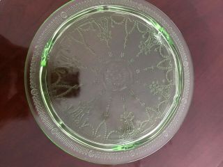 Anchor Hocking Green Depression Glass Cameo Ballerina Footed Cake Plate 1930 