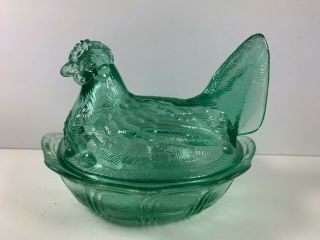 Fenton Glass Hen On Nest Candy Dish Sea Mist Green
