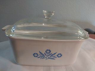 Vintage Corningware P - 4 - B Blue Cornflower Loaf Pan with Pyrex lid P - 4 - C 2
