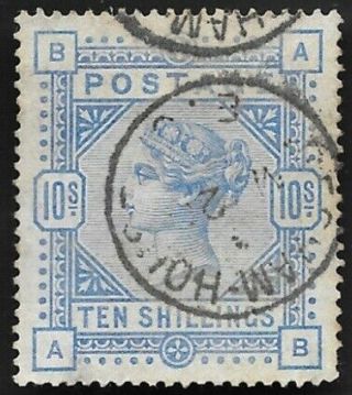 1884 Qv Sg183a 10s Pale Ultramarine Ab Good Cv £550,