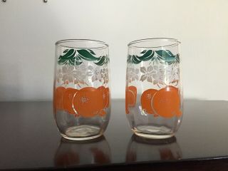 2 Vintage Modern Mid Century Small Orange Juice Glasses 3.  5 "