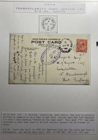 1908 British Trans Atlantic Post Postcard Cover To Kent England Ss St Louis