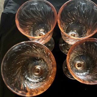 Vintage Pink Rosaline Swirl Glass Water Goblet Stemware France - SET OF 4 3