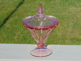 Vintage 8 " Pink Depression Glass Candy Dish Compote Round With Lid