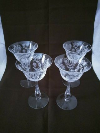 4 Tiffin Glass Cherokee Rose Champagne/tall Sherbet 5 1/2 " Stems 17399