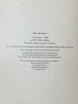 THE BEATLES ILLUSTRATED LYRICS BOOK,  1st EDITION,  1969,  ALAN ALDRIDGE,  POP 2
