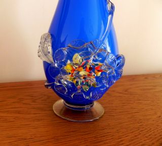 Vintage Murano Cased Glass Vase with Applied Flowers 3