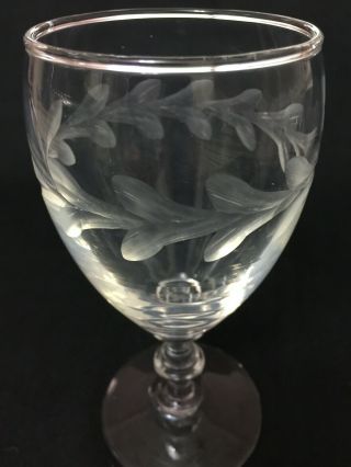 Four (4) Vintage Crystal Wine Water Goblets Etched Laurel Vine 6 1/8 "