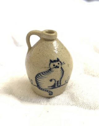 Jane Graber Stoneware Cat Kitty Handled Jug Dollhouse Miniature 1:12 Signed