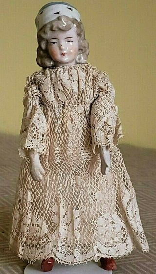 Antique 5 & 1/2 " China Head Doll With Antique Clothing
