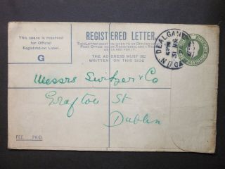 Ireland Stationery Kgv 5d Olive Green Registered Envelope Size G Dun Dealgan D/c