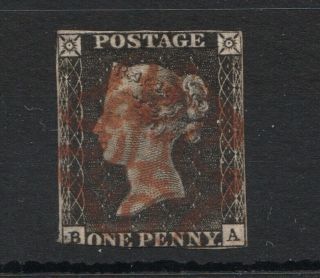 Gb Queen Victoria 1840 Penny Black Stamp - 1d Black - Corner Letters " B A "