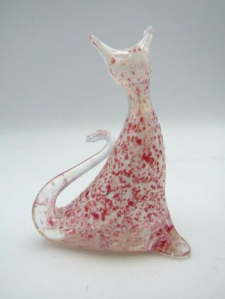 Hand Blown Bermuda Art Glass Paperweight Pink & White Cat 3 " Height