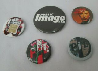 Pil Public Image Ltd 5 X Early 1980s Badge Pin Button Post Punk Wave
