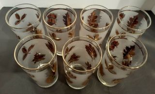 Vintage 1960s Libbey Gold Leaf Frosted Drinking Glasses - Set of 7 2