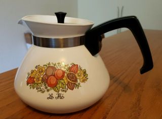 Vtg Corning Ware Spice Of Life Coffee Pot Carafe 6 Cup P - 104 W/stainless Lid.