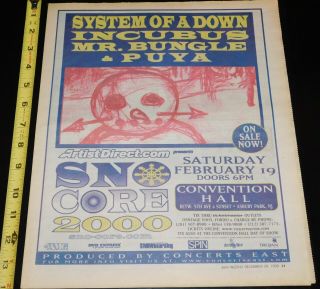 System Of A Down Mr.  Bungle Sin Core 2000 Nj Concert Ad 1999 Mini Poster